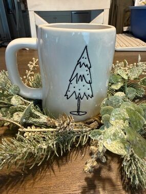 Rae Dunn White Ceramic Holiday Tree Mug - Double Sided- NWT